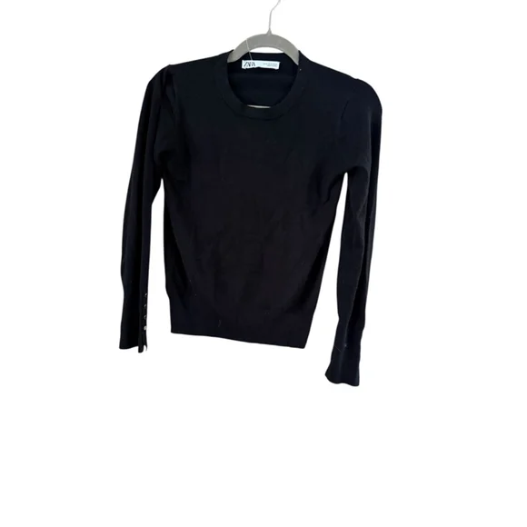 Women's Zara Black Gold Button Crew Neck Sweater M - Picture 7 of 8